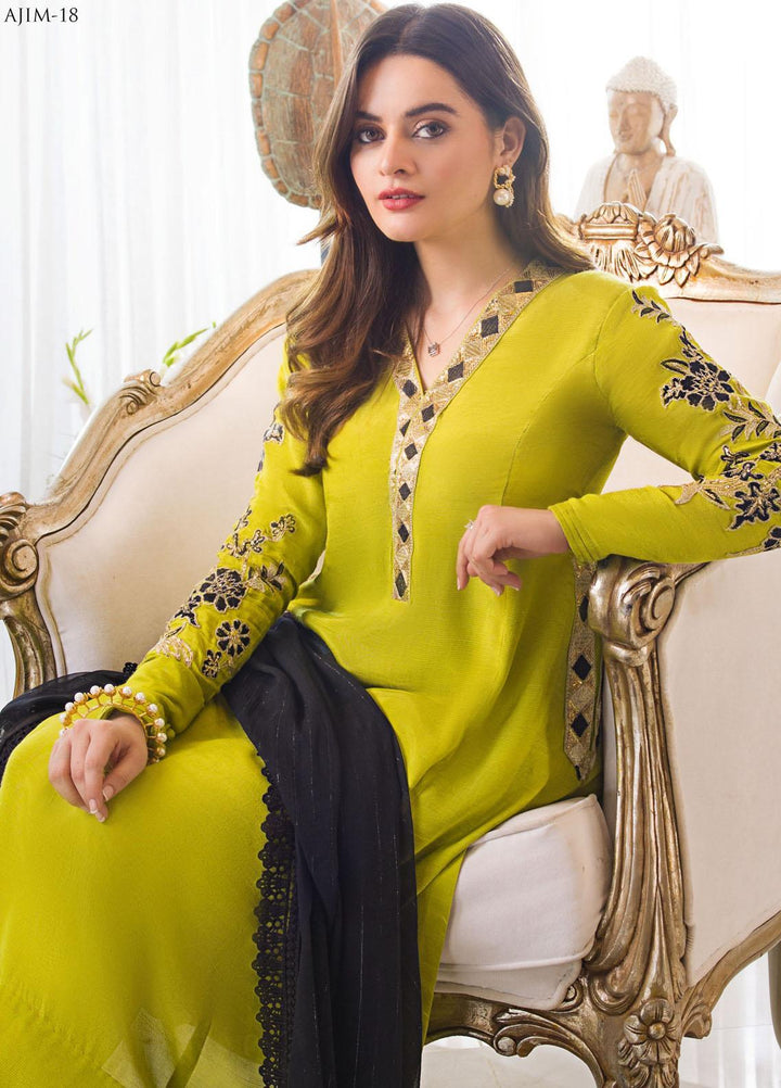 The Iqra & Minal Edit by Asim Jofa Embroidered Raw Silk Suits Unstitched 3 Piece AJ22IM AJIM-18 - Winter Collection