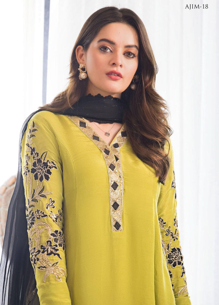 The Iqra & Minal Edit by Asim Jofa Embroidered Raw Silk Suits Unstitched 3 Piece AJ22IM AJIM-18 - Winter Collection