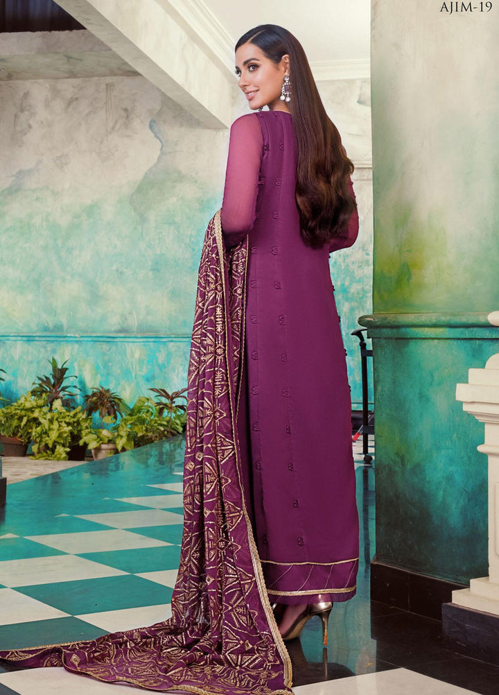 The Iqra & Minal Edit by Asim Jofa Embroidered Chiffon Suits Unstitched 3 Piece AJ22IM AJIM-19 - Winter Collection