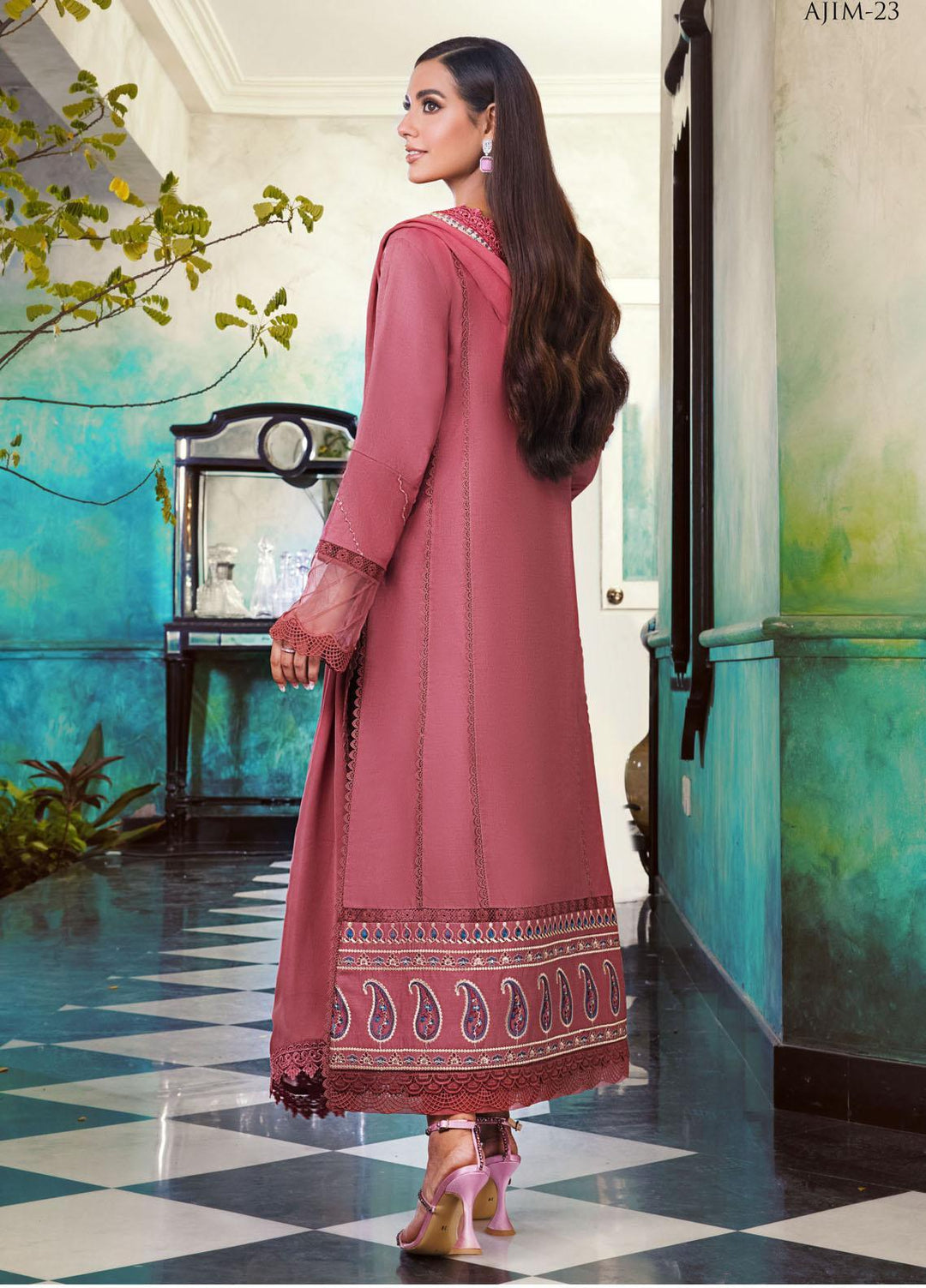 The Iqra & Minal Edit by Asim Jofa Embroidered Cotton Suits Unstitched 3 Piece AJ22IM AJIM-23 - Winter Collection
