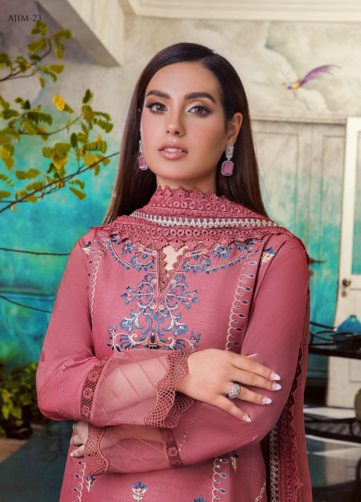The Iqra & Minal Edit by Asim Jofa Embroidered Cotton Suits Unstitched 3 Piece AJ22IM AJIM-23 - Winter Collection