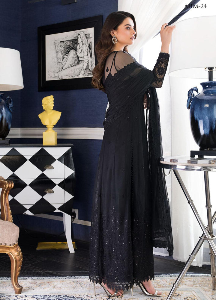 The Iqra & Minal Edit by Asim Jofa Embroidered Net Suits Unstitched 3 Piece AJ22IM AJIM-24 - Winter Collection