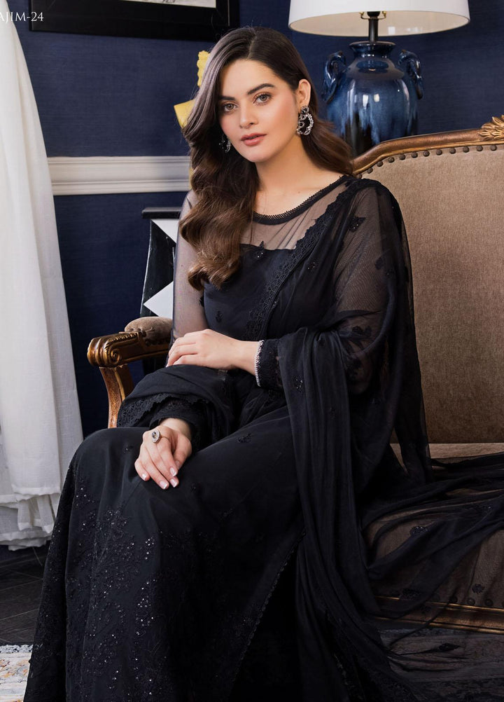 The Iqra & Minal Edit by Asim Jofa Embroidered Net Suits Unstitched 3 Piece AJ22IM AJIM-24 - Winter Collection