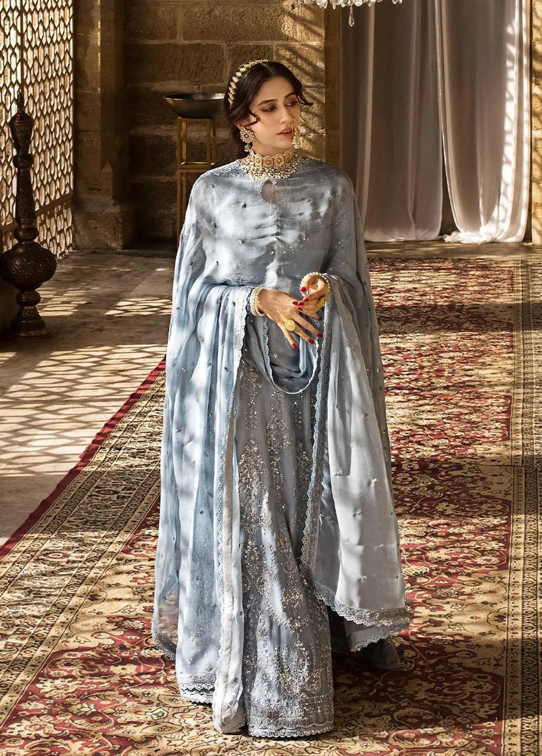 The Mughal Queen by Asim Jofa Embroidered Chiffon Unstitched Suit 3 Piece AJ23MQ AJMQ-08 - Eid Collection