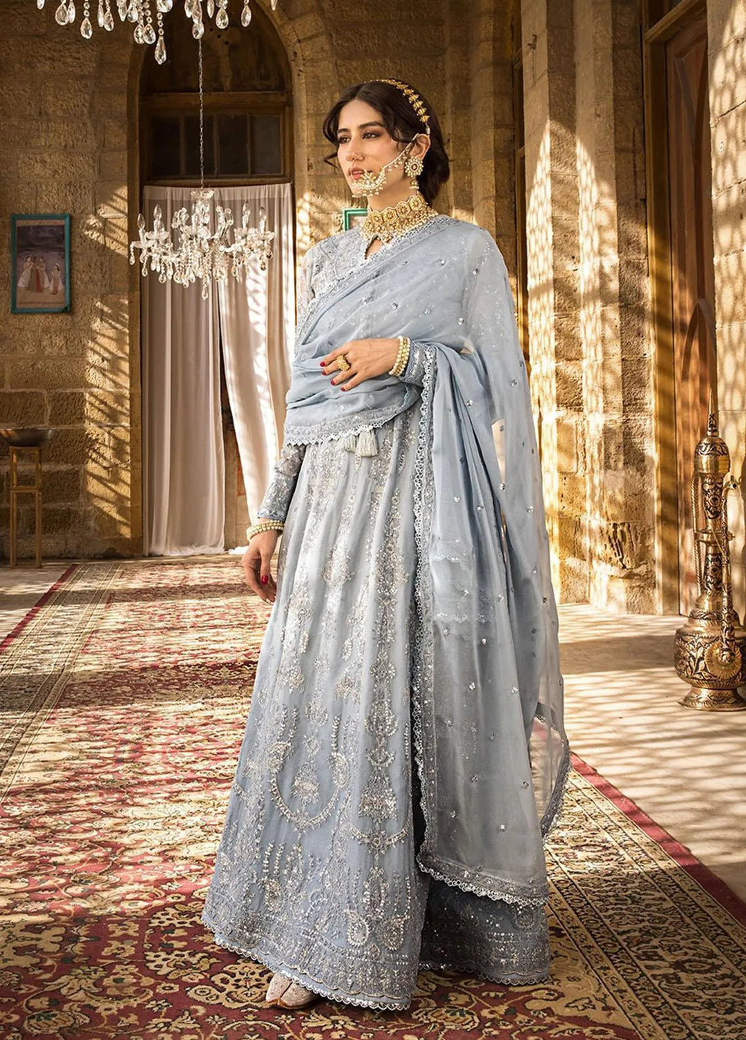 The Mughal Queen by Asim Jofa Embroidered Chiffon Unstitched Suit 3 Piece AJ23MQ AJMQ-08 - Eid Collection