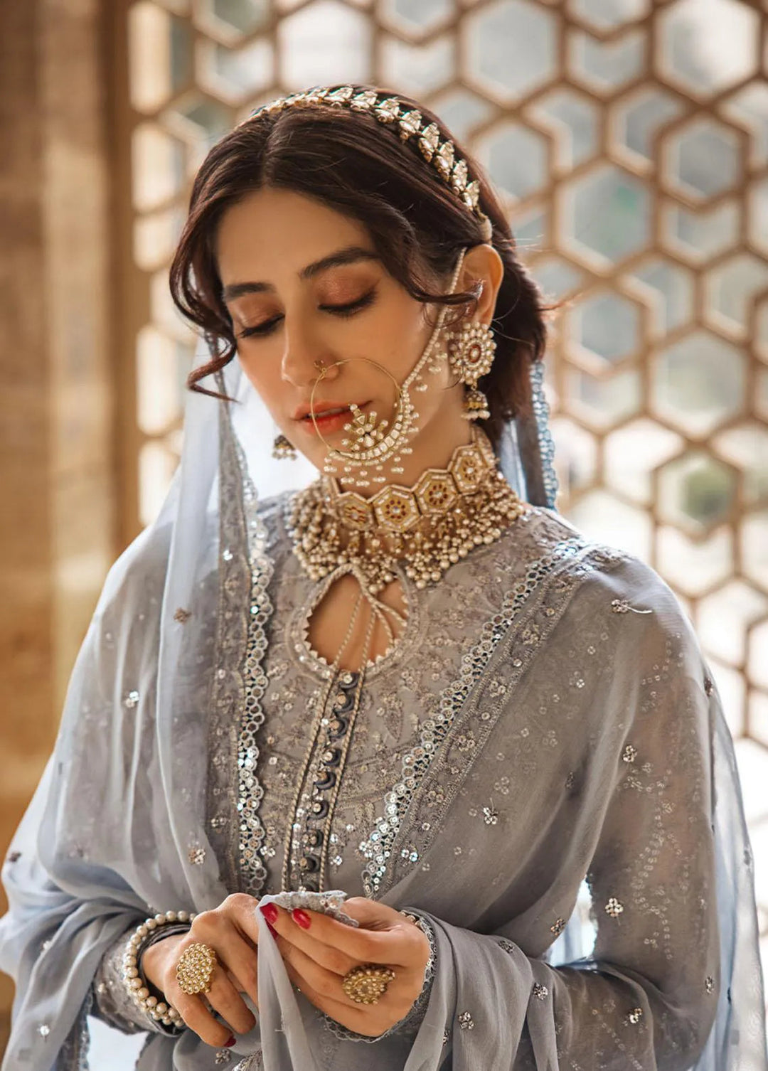 The Mughal Queen by Asim Jofa Embroidered Chiffon Unstitched Suit 3 Piece AJ23MQ AJMQ-08 - Eid Collection