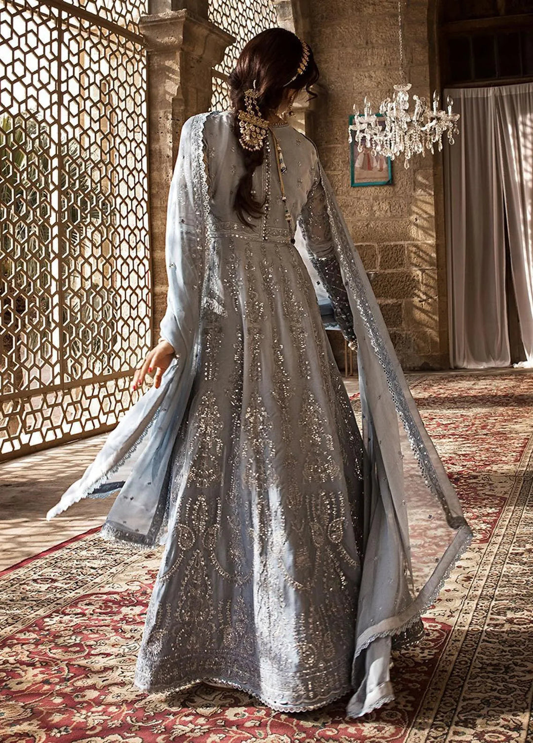 The Mughal Queen by Asim Jofa Embroidered Chiffon Unstitched Suit 3 Piece AJ23MQ AJMQ-08 - Eid Collection