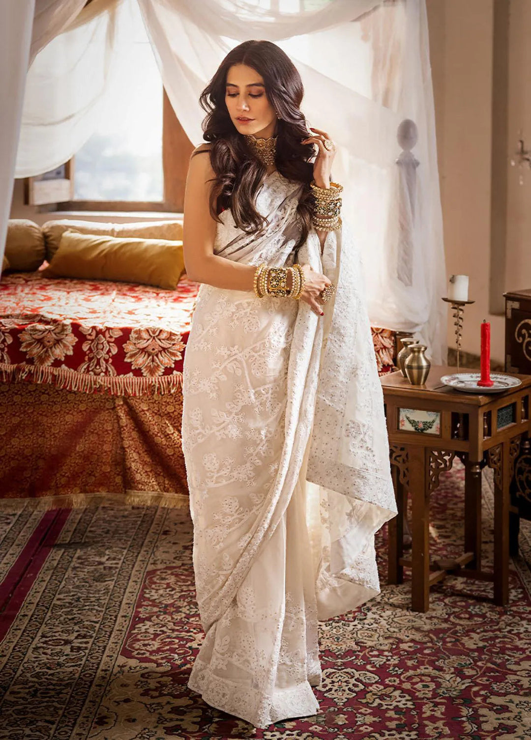 The Mughal Queen by Asim Jofa Embroidered Cotton Saree Unstitched AJ23MQ AJMQ-05 - Eid Collection
