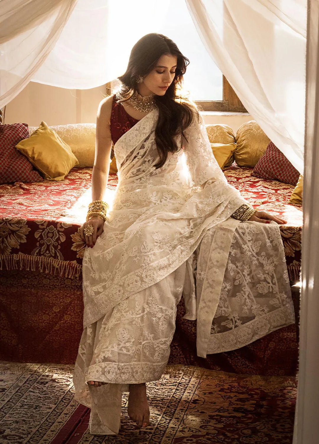 The Mughal Queen by Asim Jofa Embroidered Cotton Saree Unstitched AJ23MQ AJMQ-05 - Eid Collection