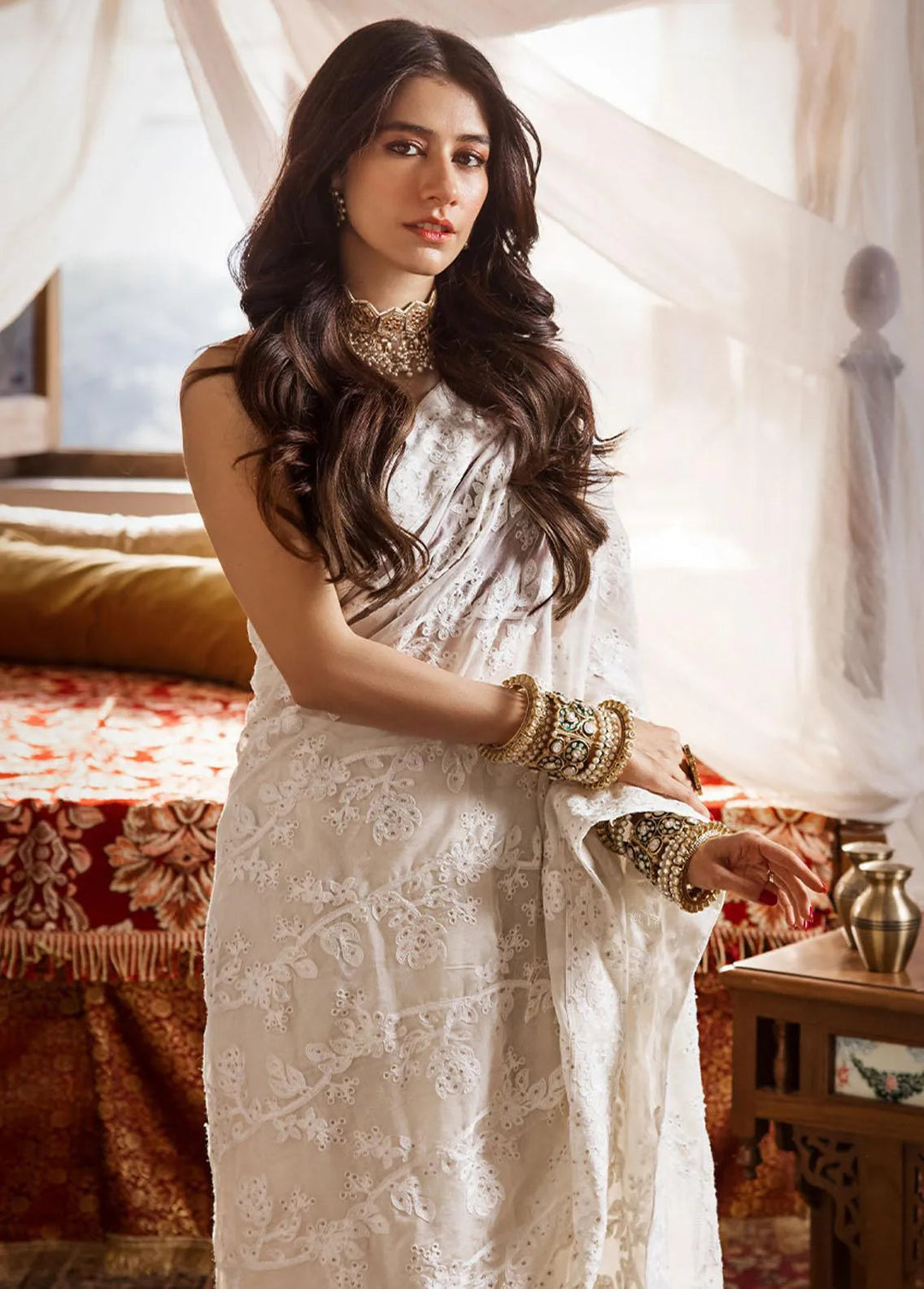 The Mughal Queen by Asim Jofa Embroidered Cotton Saree Unstitched AJ23MQ AJMQ-05 - Eid Collection
