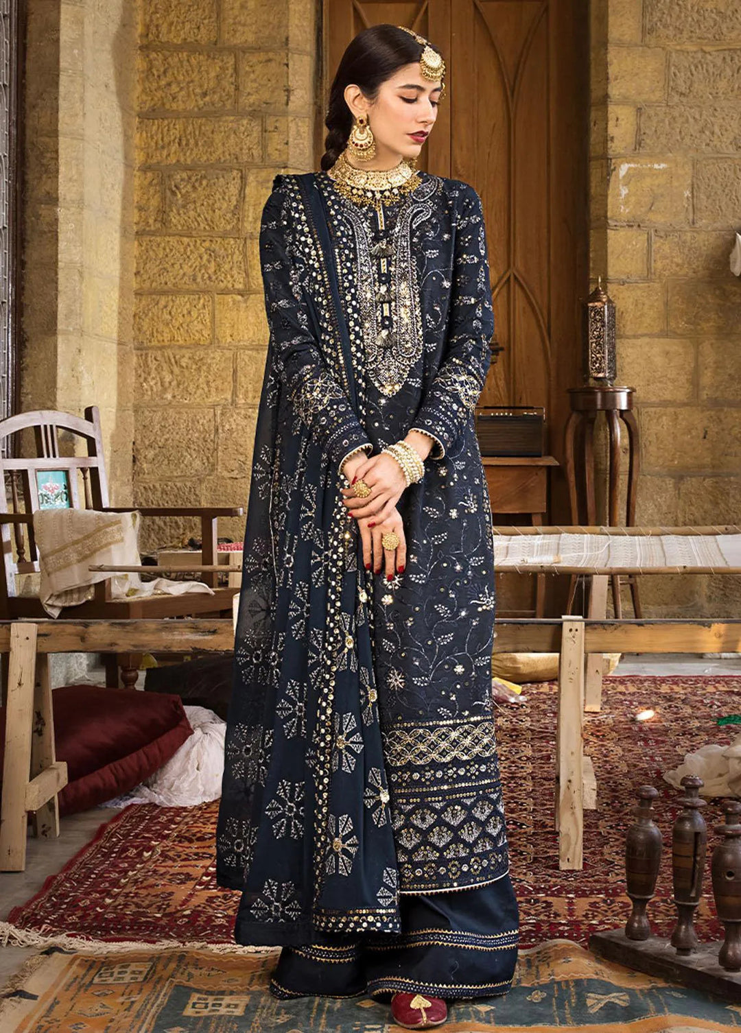 The Mughal Queen by Asim Jofa Embroidered Cotton Unstitched Suit 3 Piece AJ23MQ AJMQ-06 - Eid Collection
