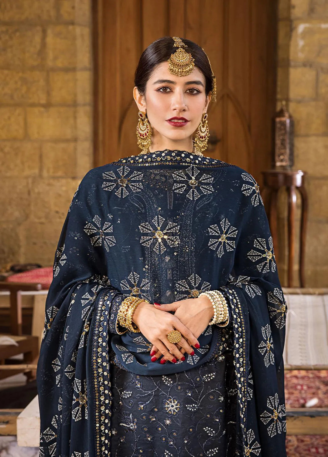 The Mughal Queen by Asim Jofa Embroidered Cotton Unstitched Suit 3 Piece AJ23MQ AJMQ-06 - Eid Collection