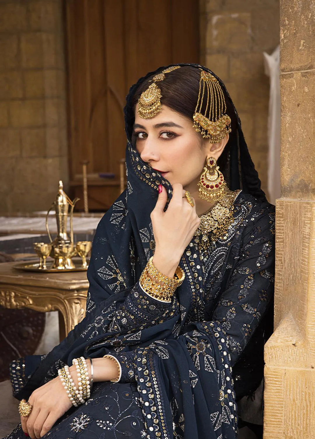 The Mughal Queen by Asim Jofa Embroidered Cotton Unstitched Suit 3 Piece AJ23MQ AJMQ-06 - Eid Collection