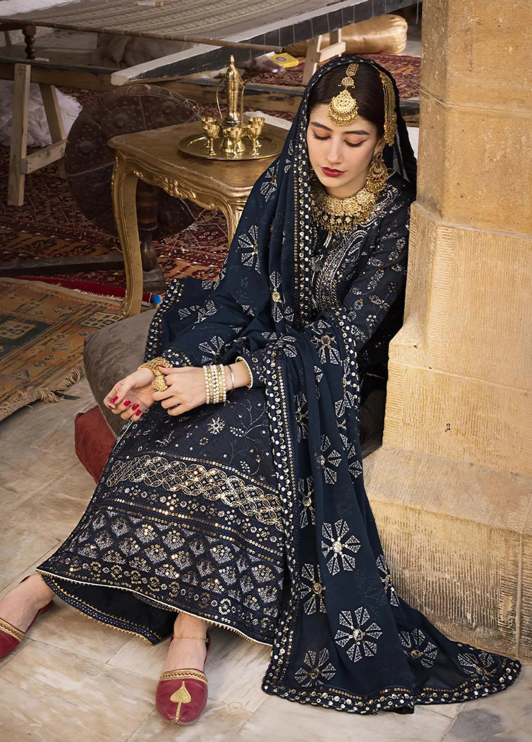 The Mughal Queen by Asim Jofa Embroidered Cotton Unstitched Suit 3 Piece AJ23MQ AJMQ-06 - Eid Collection