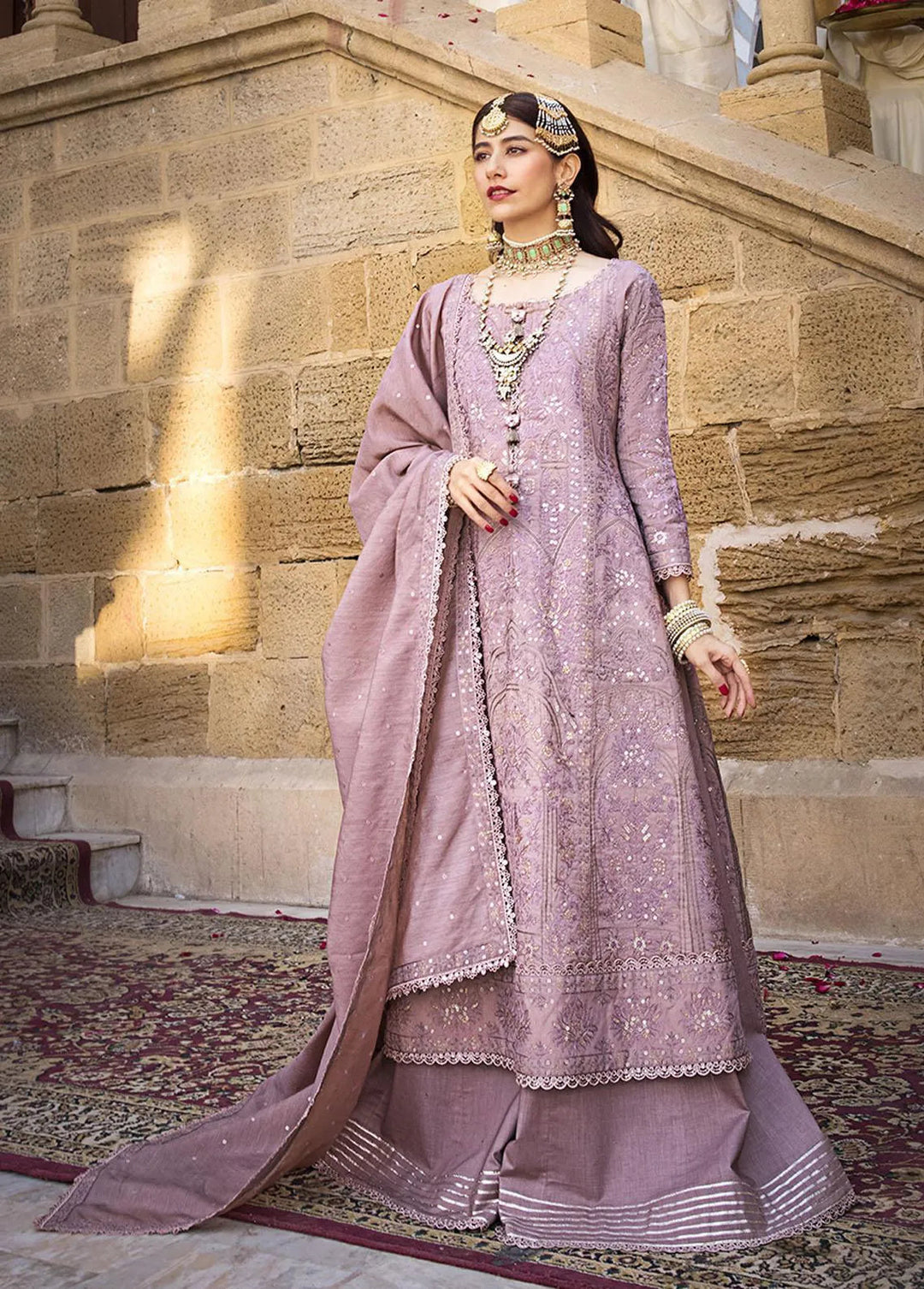 The Mughal Queen by Asim Jofa Embroidered Cotton Unstitched Suit 3 Piece AJ23MQ AJMQ-07 - Eid Collection