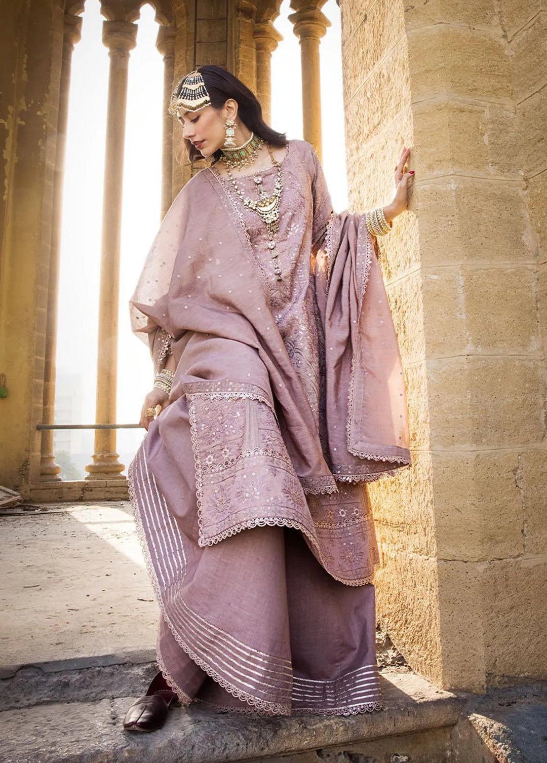 The Mughal Queen by Asim Jofa Embroidered Cotton Unstitched Suit 3 Piece AJ23MQ AJMQ-07 - Eid Collection