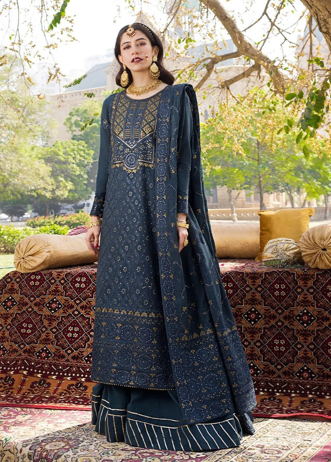 The Mughal Queen by Asim Jofa Embroidered Cotton Unstitched Suit 3 Piece AJ23MQ AJMQ-10 - Eid Collection
