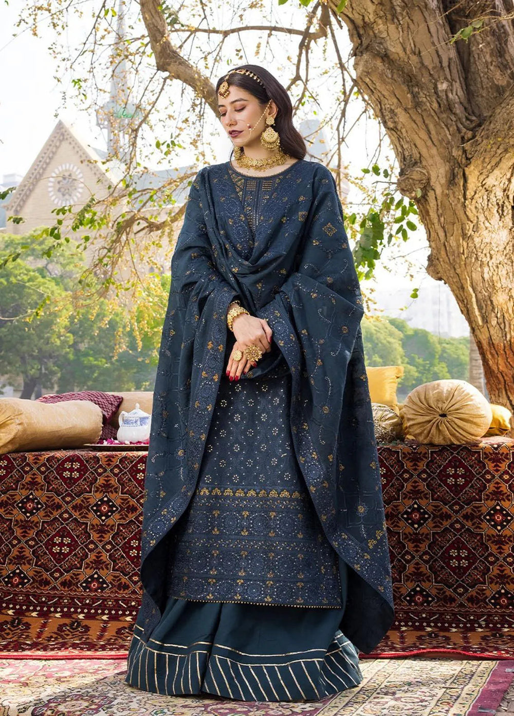 The Mughal Queen by Asim Jofa Embroidered Cotton Unstitched Suit 3 Piece AJ23MQ AJMQ-10 - Eid Collection