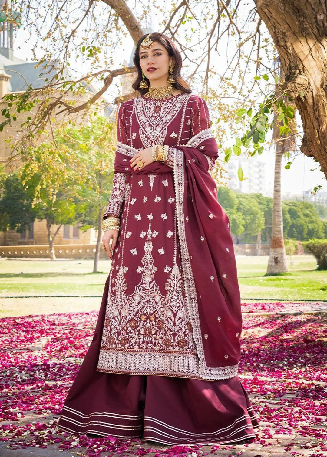The Mughal Queen by Asim Jofa Embroidered Cotton Unstitched Suit 3 Piece AJ23MQ AJMQ-12 - Eid Collection