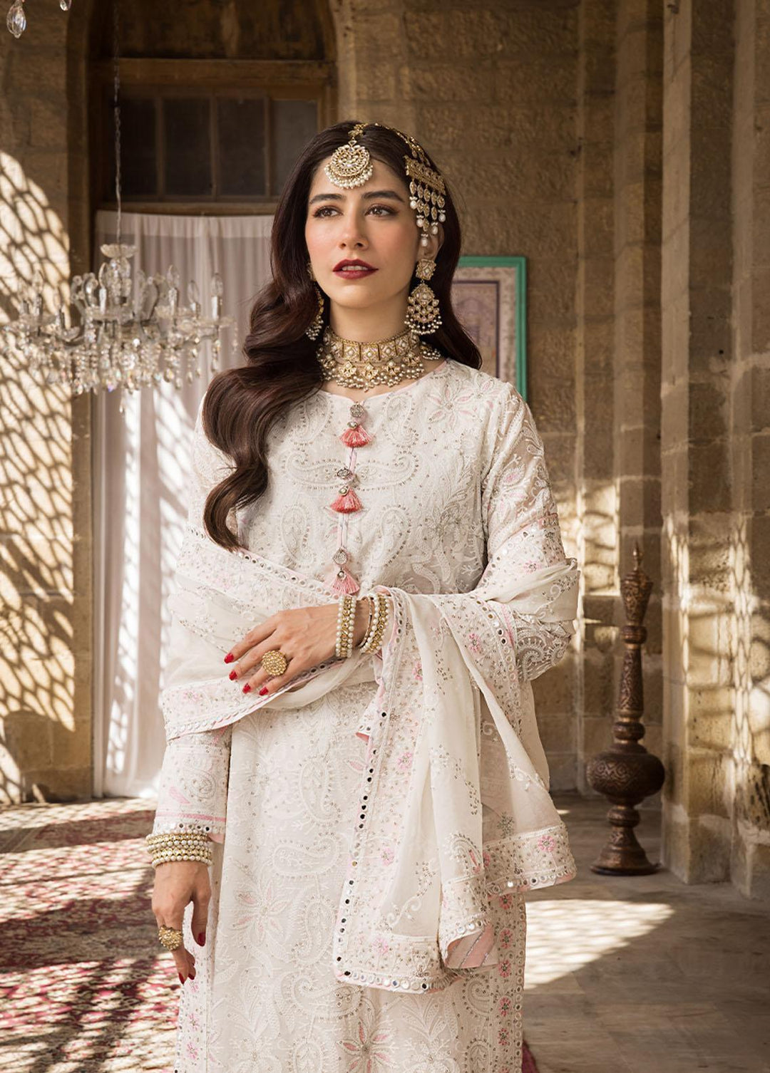 The Mughal Queen by Asim Jofa Embroidered Cotton Suits Unstitched 3 Piece AJ23MQ AJMQ-02 - Eid Collection