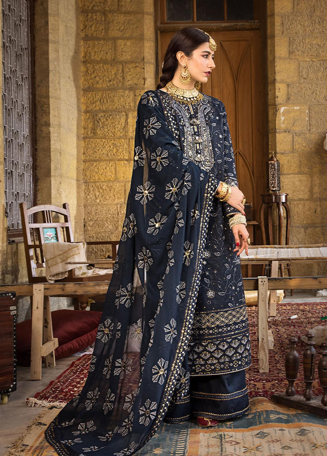 The Mughal Queen by Asim Jofa Embroidered Cotton Suits Unstitched 3 Piece AJ23MQ AJMQ-06 - Eid Collection