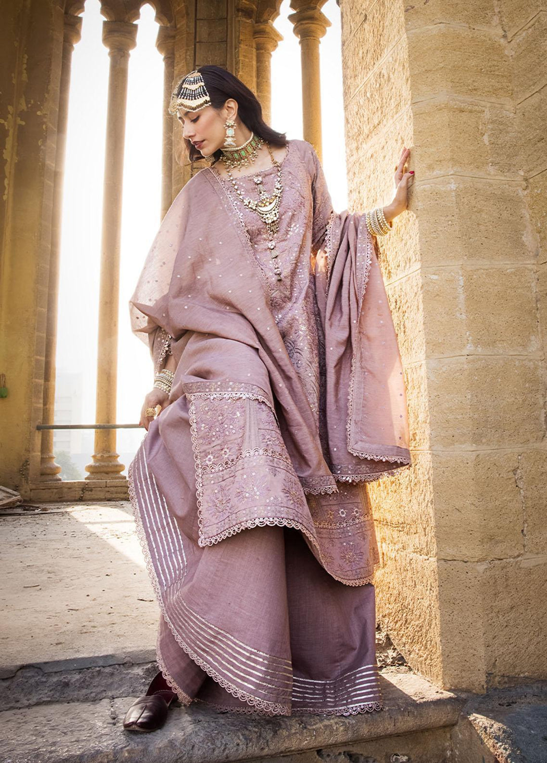 The Mughal Queen by Asim Jofa Embroidered Cotton Suits Unstitched 3 Piece AJ23MQ AJMQ-07 - Eid Collection