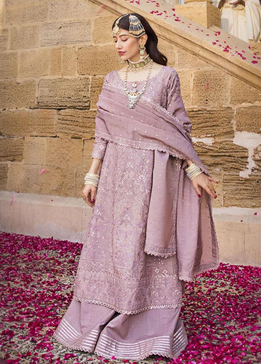 The Mughal Queen by Asim Jofa Embroidered Cotton Suits Unstitched 3 Piece AJ23MQ AJMQ-07 - Eid Collection