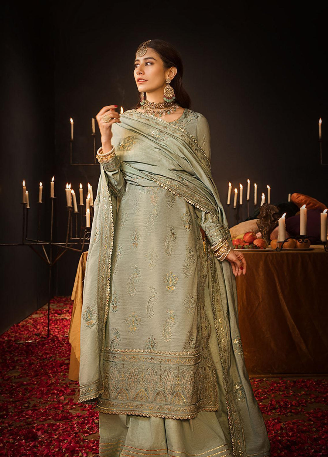 The Mughal Queen by Asim Jofa Embroidered Cotton Suits Unstitched 3 Piece AJ23MQ AJMQ-09 - Eid Collection