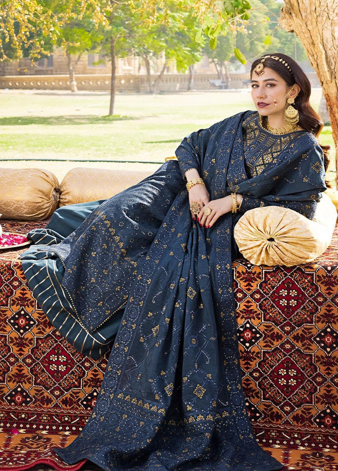 The Mughal Queen by Asim Jofa Embroidered Cotton Suits Unstitched 3 Piece AJ23MQ AJMQ-10 - Eid Collection