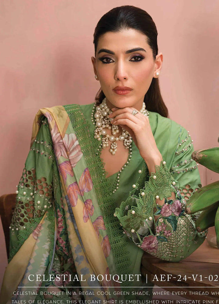 The Painted Garden by Afrozeh Embroidered Lawn Suit Unstitched 3 Piece AF24PG D-02 Celestial Bouquet - Summer Collection