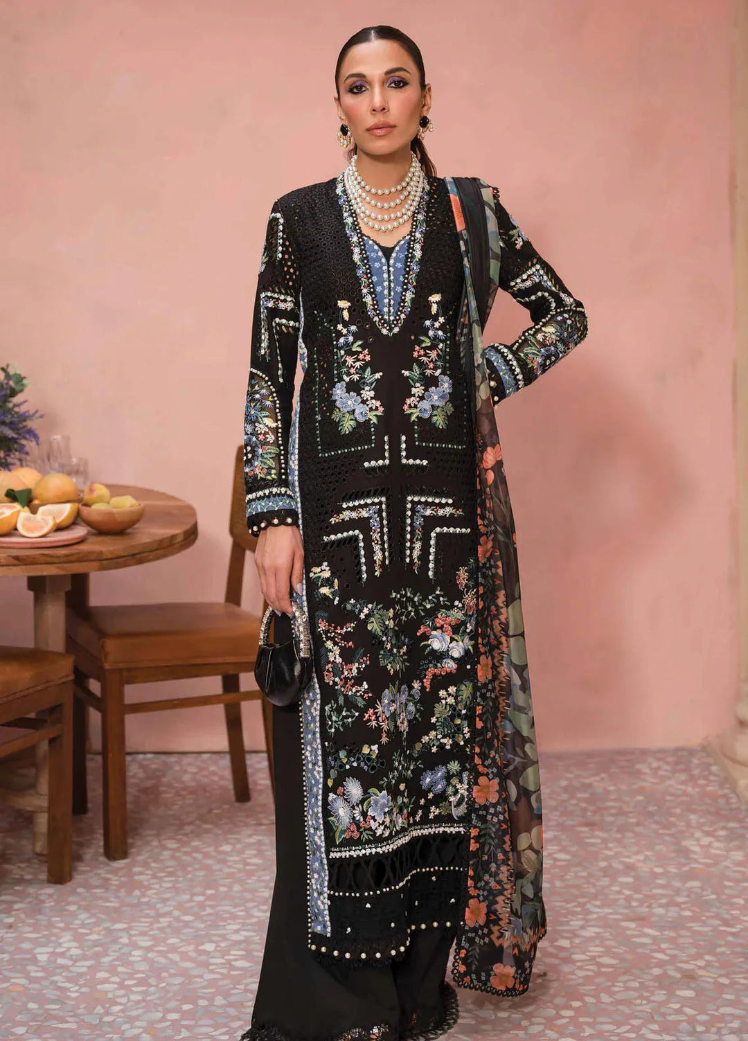 The Painted Garden by Afrozeh Embroidered Lawn Suit Unstitched 3 Piece AF24PG D-03 Midnight Muse - Summer Collection