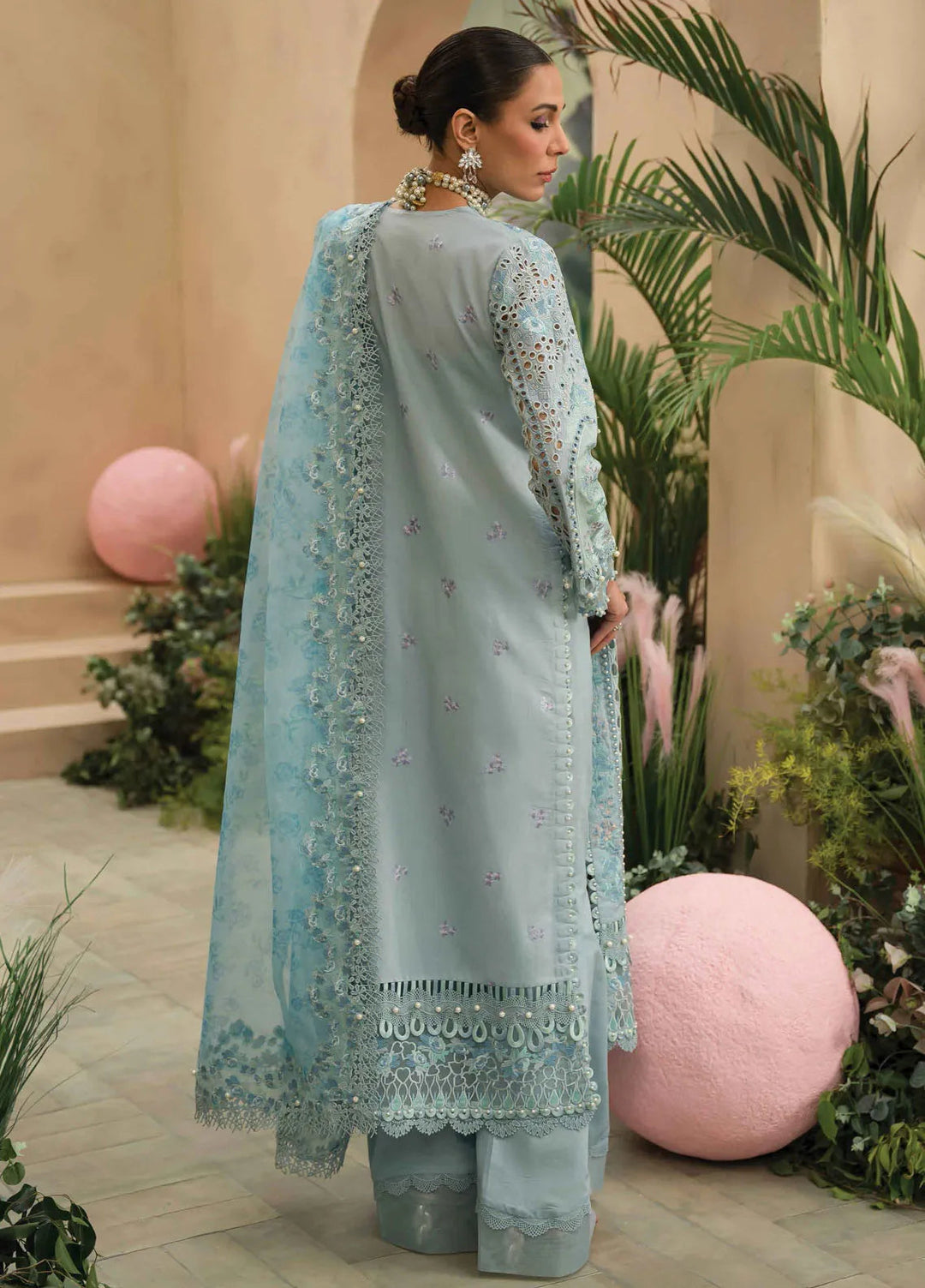 The Painted Garden by Afrozeh Embroidered Lawn Suit Unstitched 3 Piece AF24PG D-05 Serene Sapphire - Summer Collection