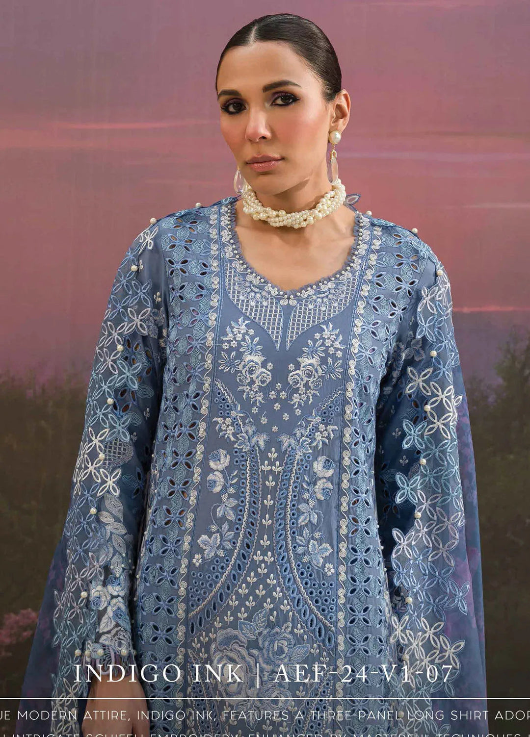 The Painted Garden by Afrozeh Embroidered Lawn Suit Unstitched 3 Piece AF24PG D-07 Indigo Ink - Summer Collection