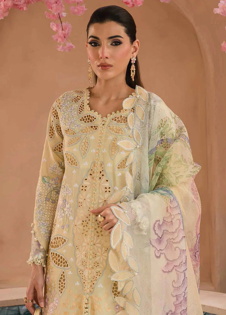 The Painted Garden by Afrozeh Embroidered Lawn Suit Unstitched 3 Piece AF24PG D-08 Sweet Saffron - Summer Collection