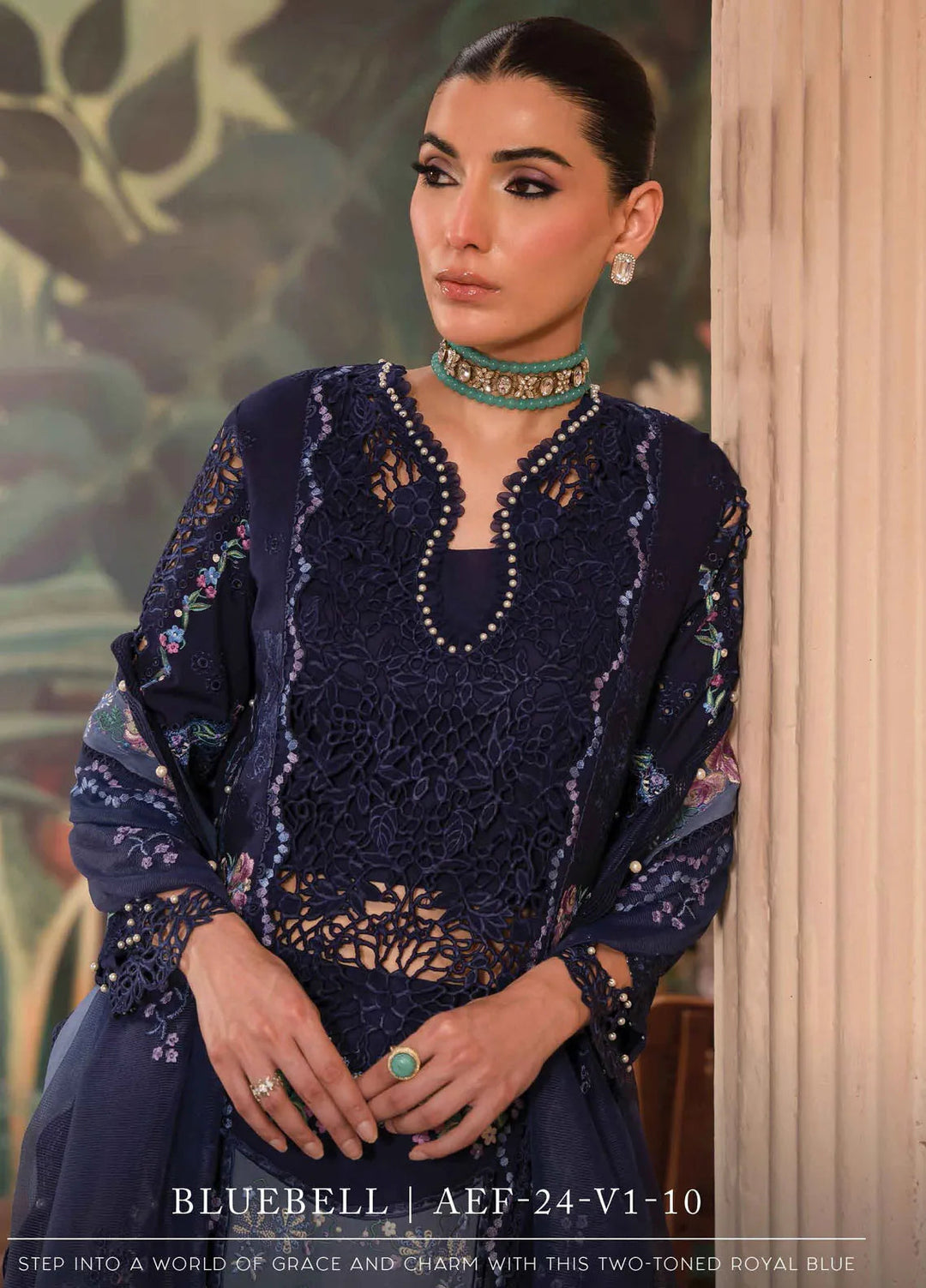 The Painted Garden by Afrozeh Embroidered Lawn Suit Unstitched 3 Piece AF24PG D-10 Bluebell - Summer Collection