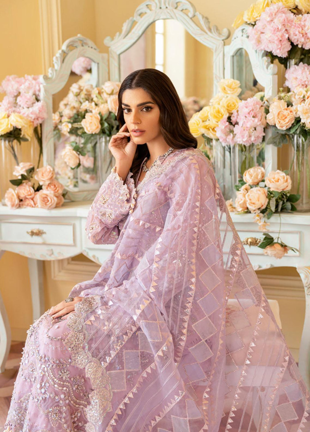 The Royal Palace By Nureh Embroidered Chiffon Suits Unstitched 3 Piece NU23RP NL-44 - Luxury Formal Collection