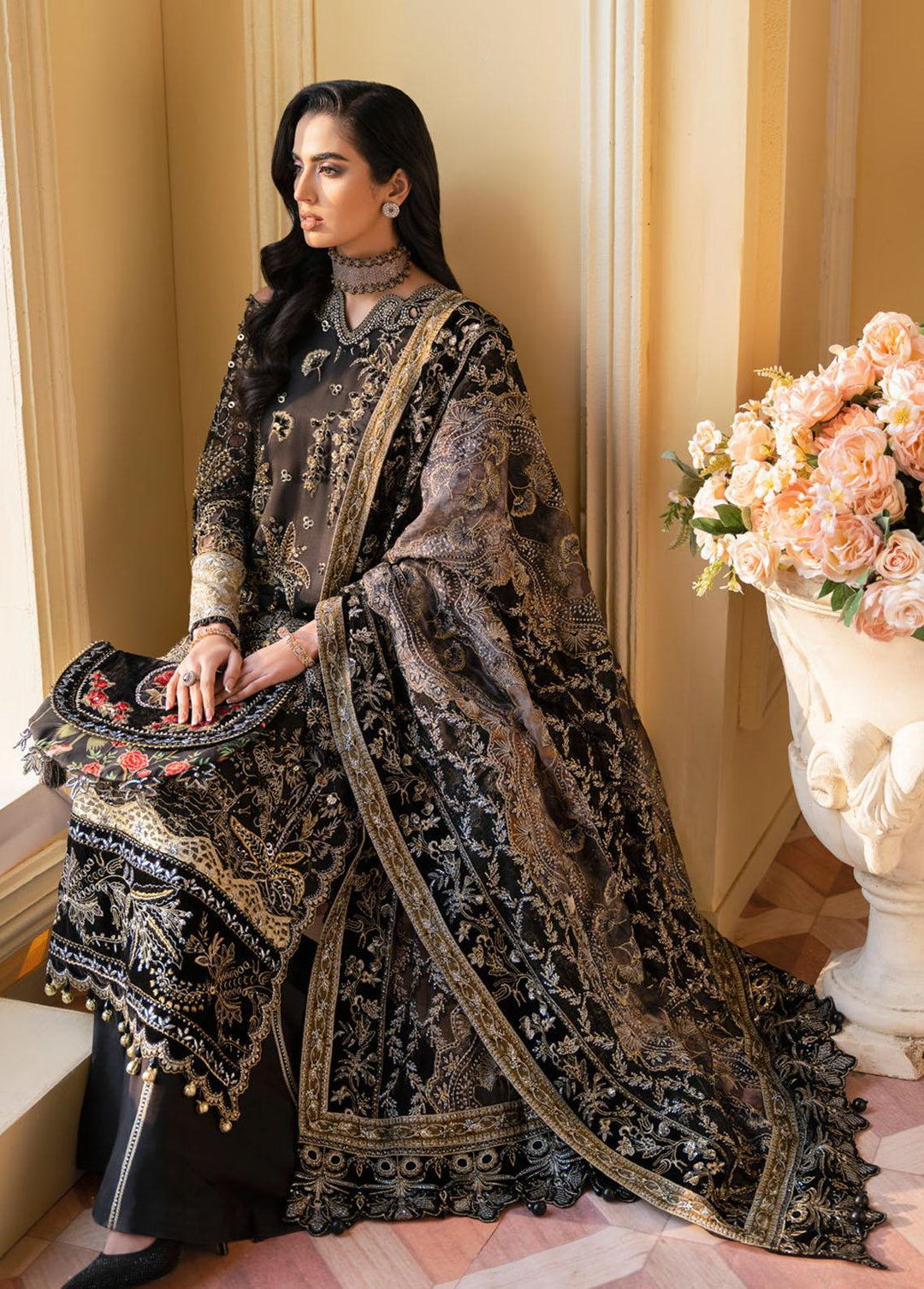 The Royal Palace By Nureh Embroidered Chiffon Suits Unstitched 3 Piece NU23RP NL-48 - Luxury Formal Collection