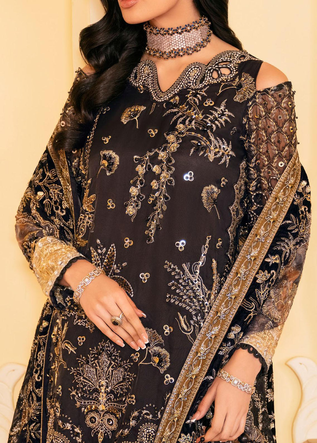 The Royal Palace By Nureh Embroidered Chiffon Suits Unstitched 3 Piece NU23RP NL-48 - Luxury Formal Collection