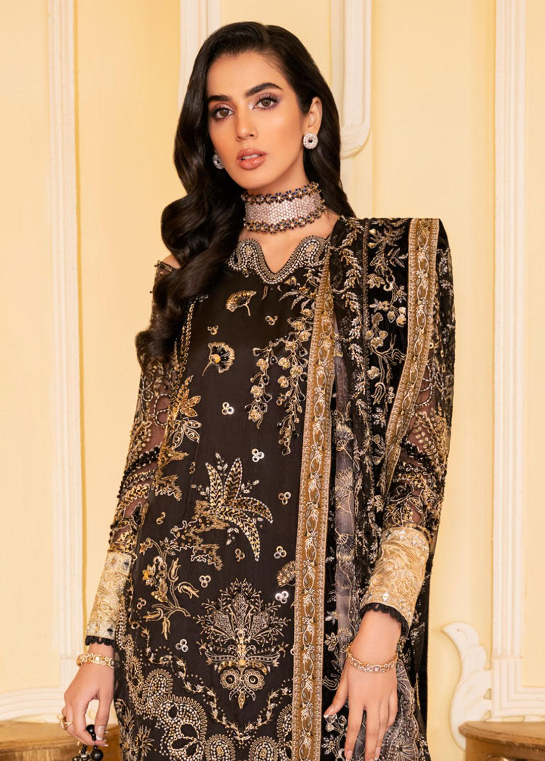 The Royal Palace By Nureh Embroidered Chiffon Suits Unstitched 3 Piece NU23RP NL-48 - Luxury Formal Collection