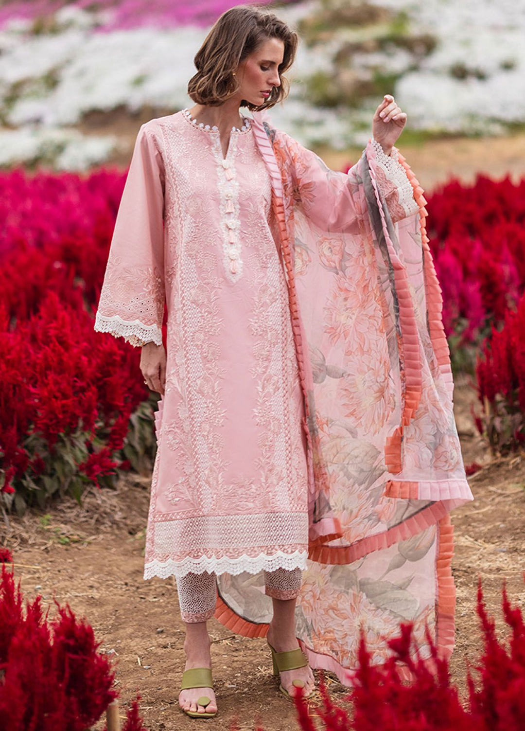 The Secret Garden by Mushq Embroidered Lawn Suits Unstitched 3 Piece MQ24SG D-1A Rosewood - Summer Collection