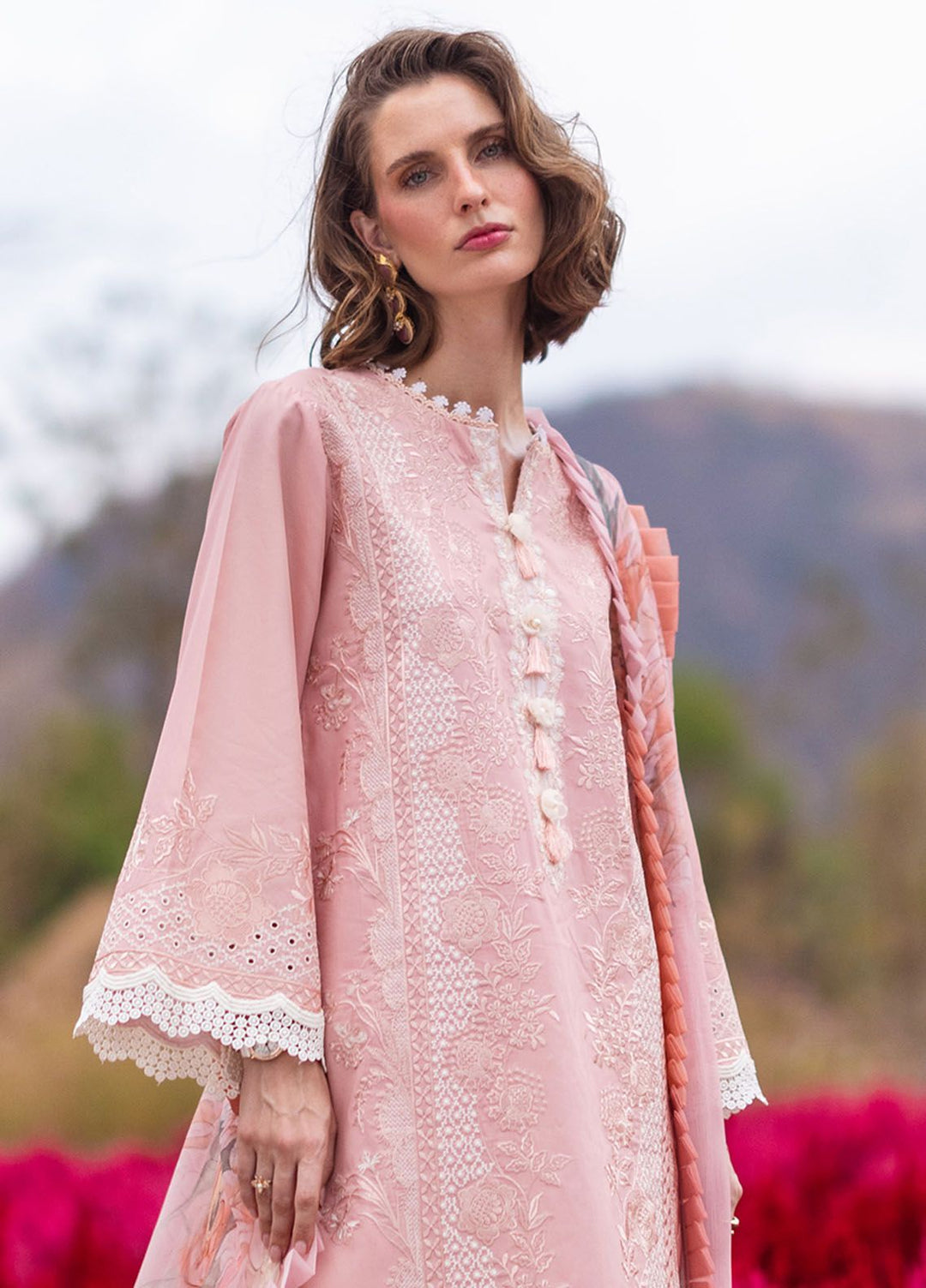 The Secret Garden by Mushq Embroidered Lawn Suits Unstitched 3 Piece MQ24SG D-1A Rosewood - Summer Collection