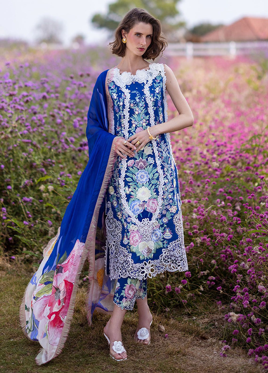 The Secret Garden by Mushq Embroidered Lawn Suits Unstitched 3 Piece MQ24SG D-2B Blue Morpho - Summer Collection