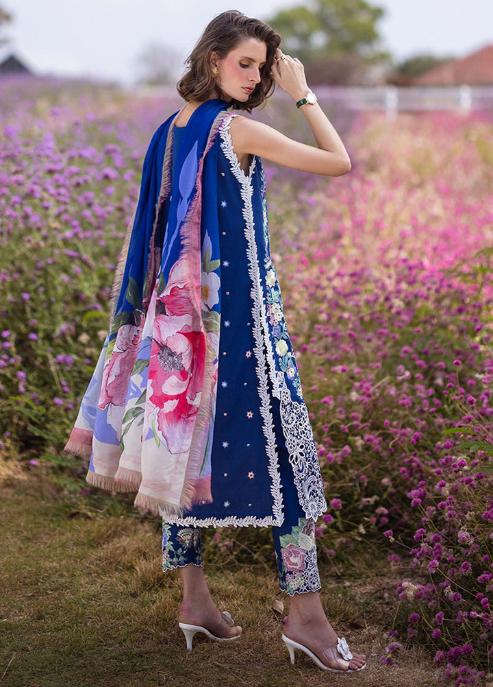 The Secret Garden by Mushq Embroidered Lawn Suits Unstitched 3 Piece MQ24SG D-2B Blue Morpho - Summer Collection