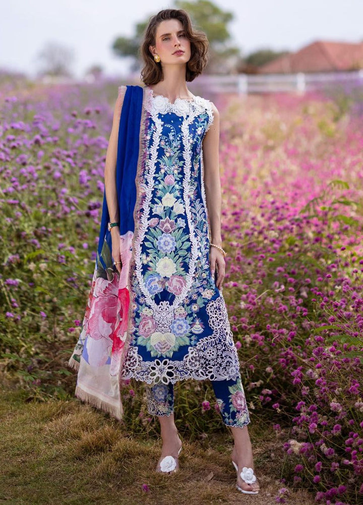 The Secret Garden by Mushq Embroidered Lawn Suits Unstitched 3 Piece MQ24SG D-2B Blue Morpho - Summer Collection