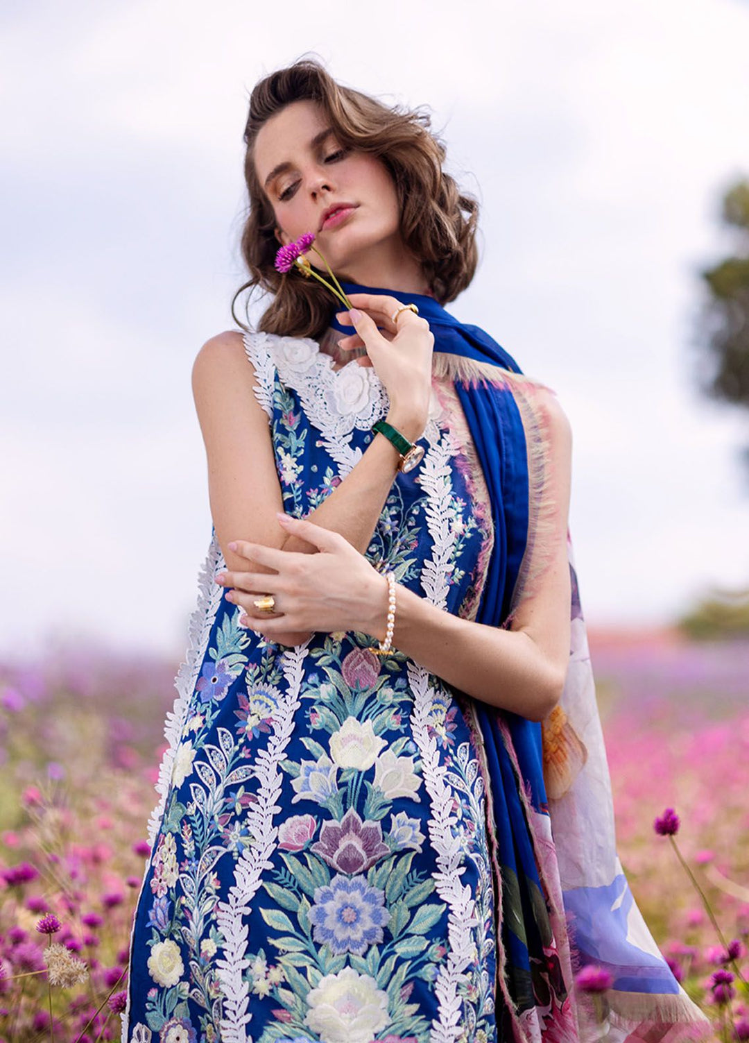 The Secret Garden by Mushq Embroidered Lawn Suits Unstitched 3 Piece MQ24SG D-2B Blue Morpho - Summer Collection