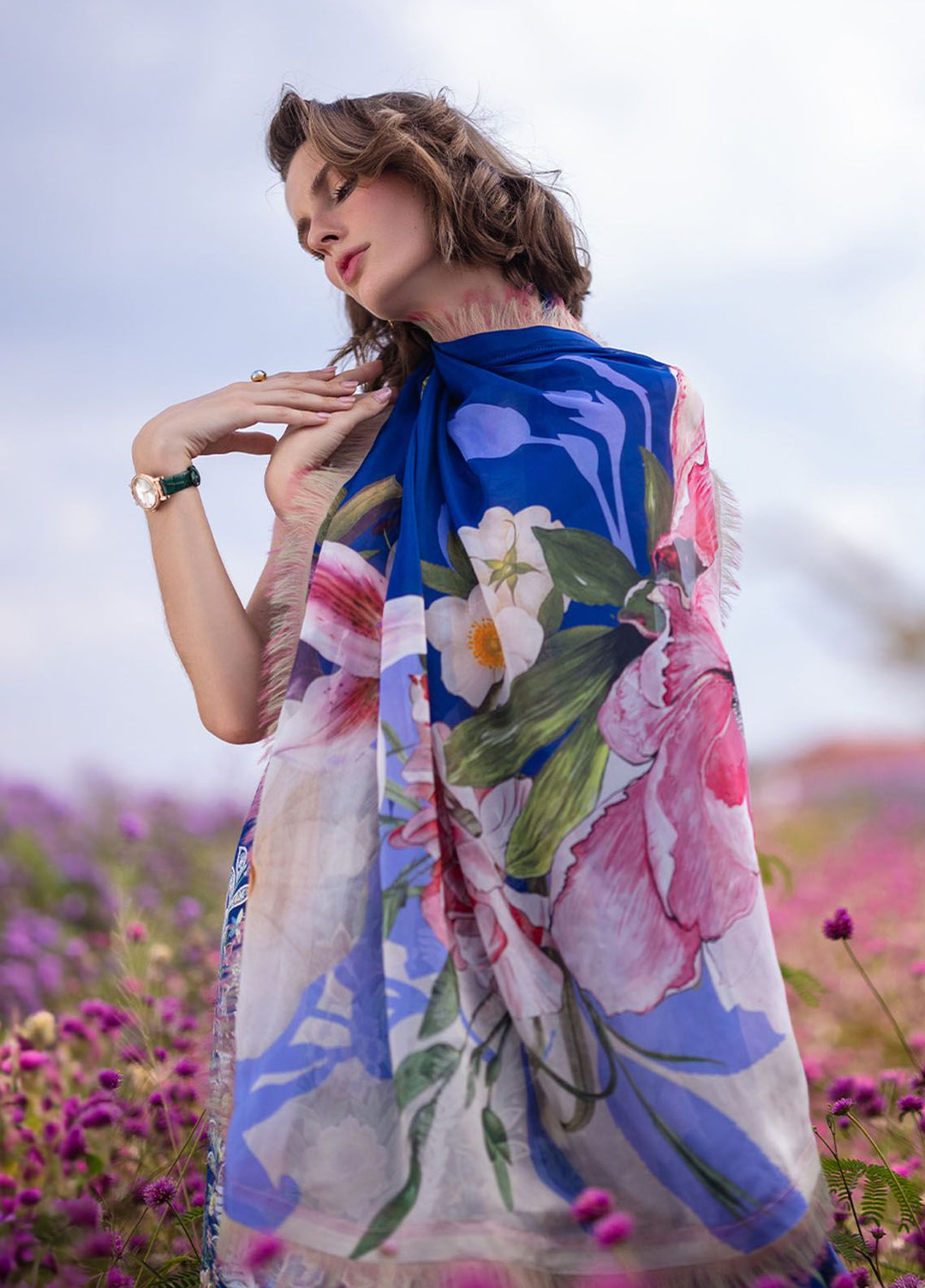 The Secret Garden by Mushq Embroidered Lawn Suits Unstitched 3 Piece MQ24SG D-2B Blue Morpho - Summer Collection