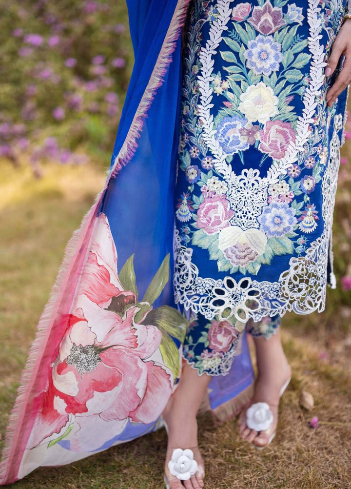The Secret Garden by Mushq Embroidered Lawn Suits Unstitched 3 Piece MQ24SG D-2B Blue Morpho - Summer Collection