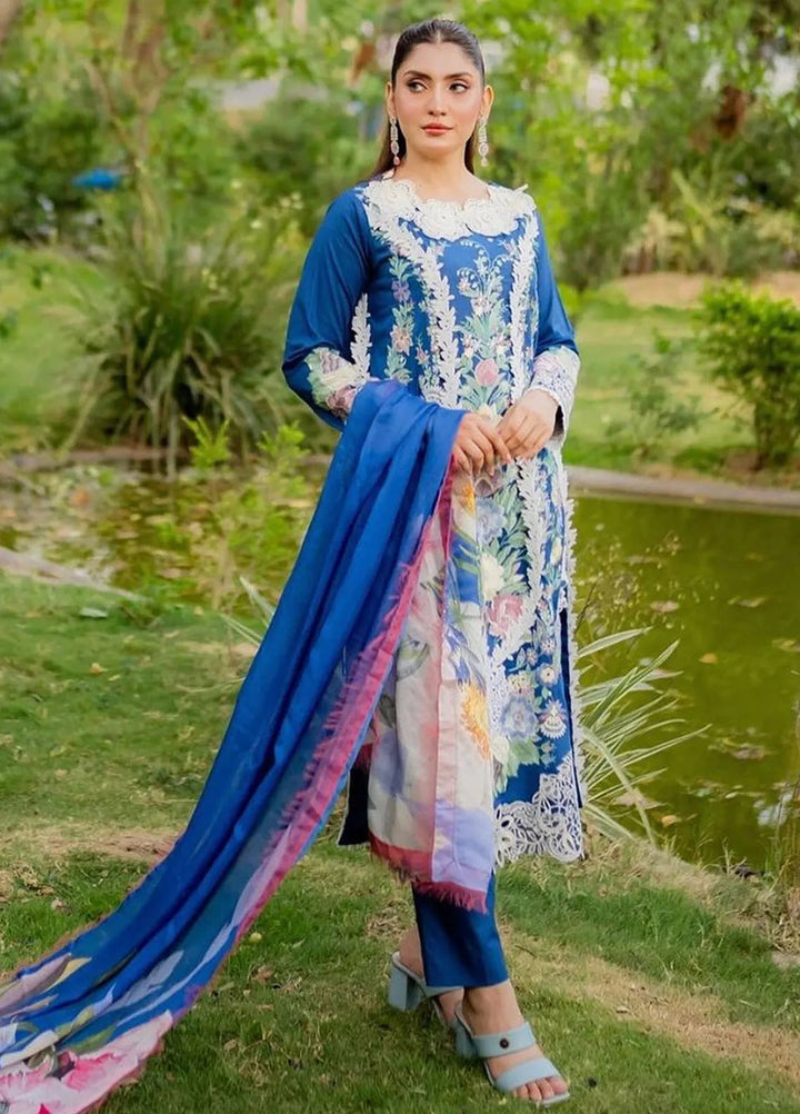 The Secret Garden by Mushq Embroidered Lawn Suits Unstitched 3 Piece MQ24SG D-2B Blue Morpho - Summer Collection