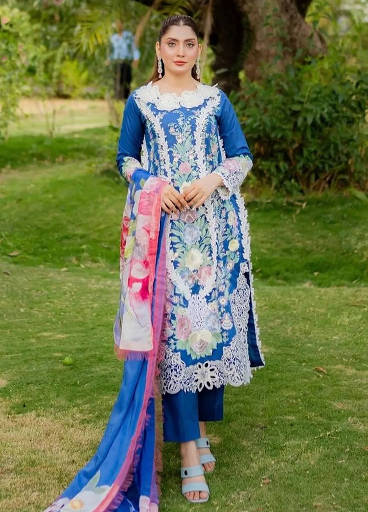 The Secret Garden by Mushq Embroidered Lawn Suits Unstitched 3 Piece MQ24SG D-2B Blue Morpho - Summer Collection