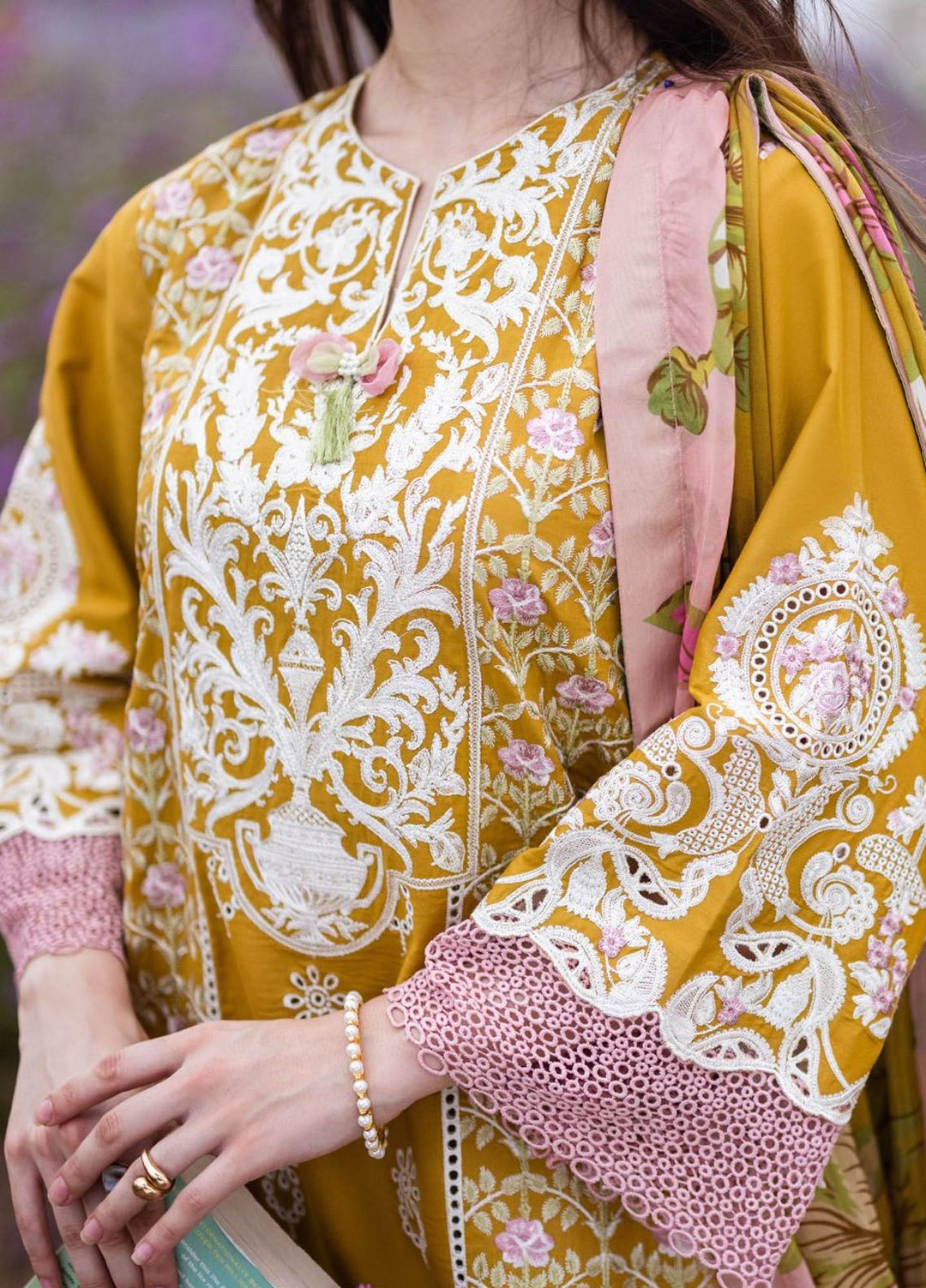 The Secret Garden by Mushq Embroidered Lawn Suits Unstitched 3 Piece MQ24SG D-4B Whispering Petals - Summer Collection
